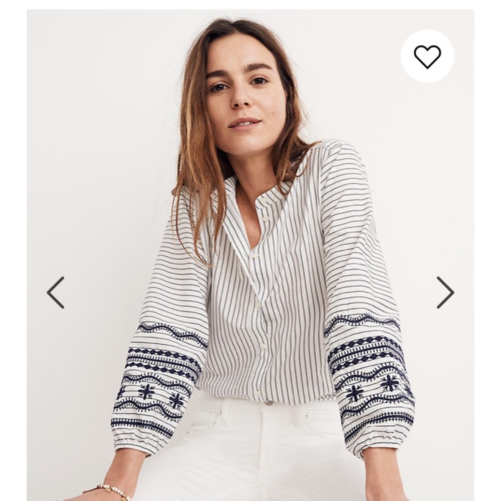 Madewell Striped Embroidered Sleeve Blouse